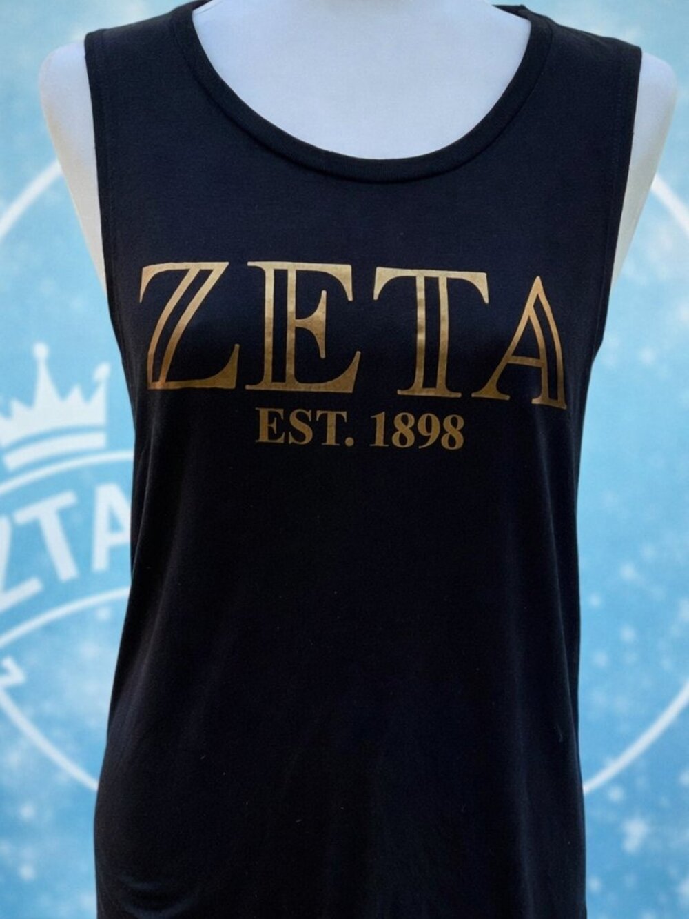 Zeta Tau Alpha Sorority Tank Top Black & Gold Greek Life Shirt ZTA 